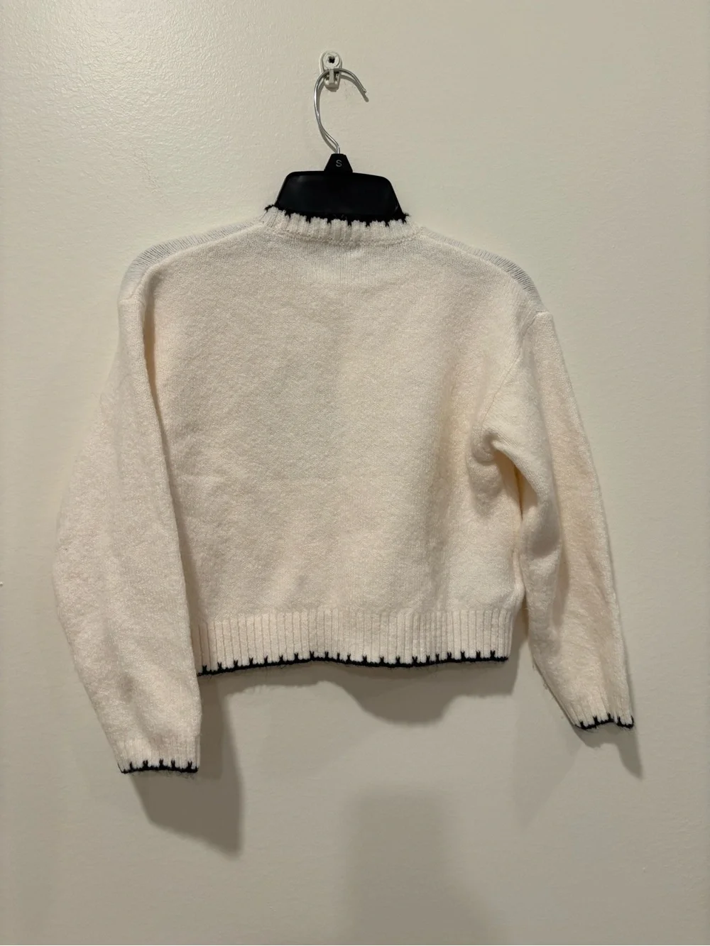 Cream Knit Sweater with Black Bow Detail